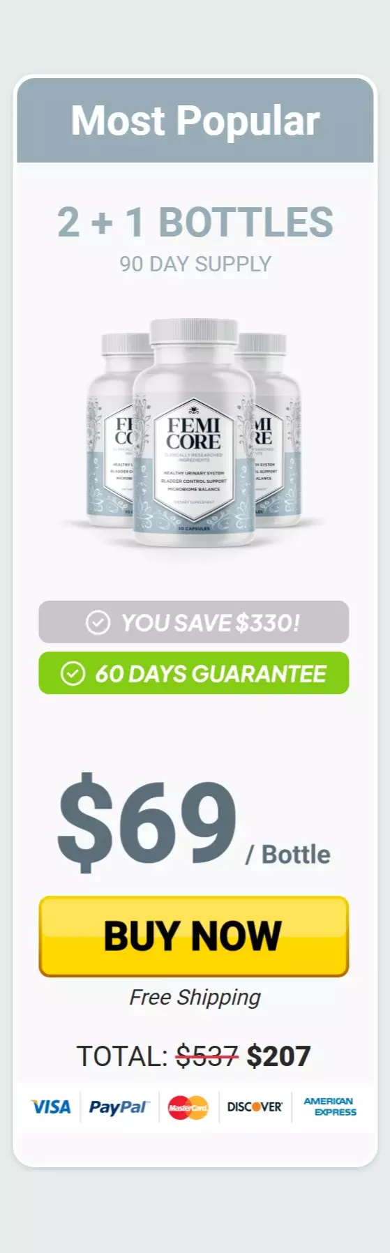 FemiCore™ 3 bottles pricing