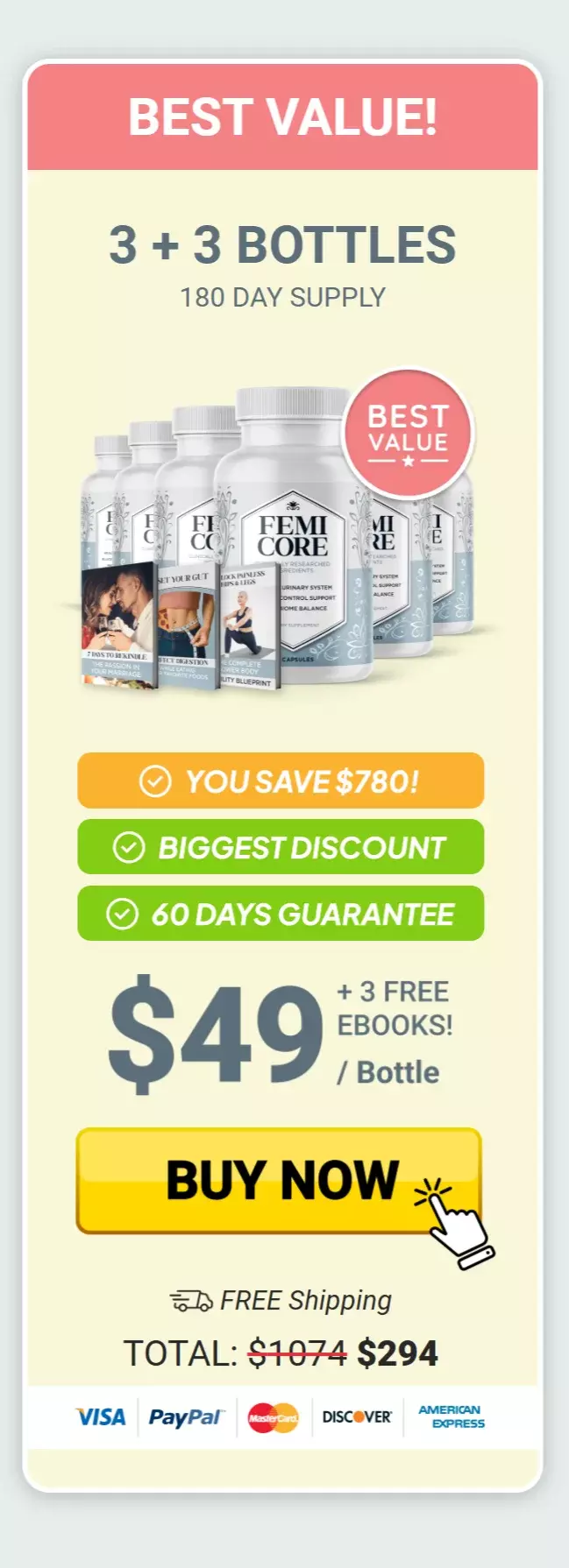 FemiCore™ 6 bottles pricing