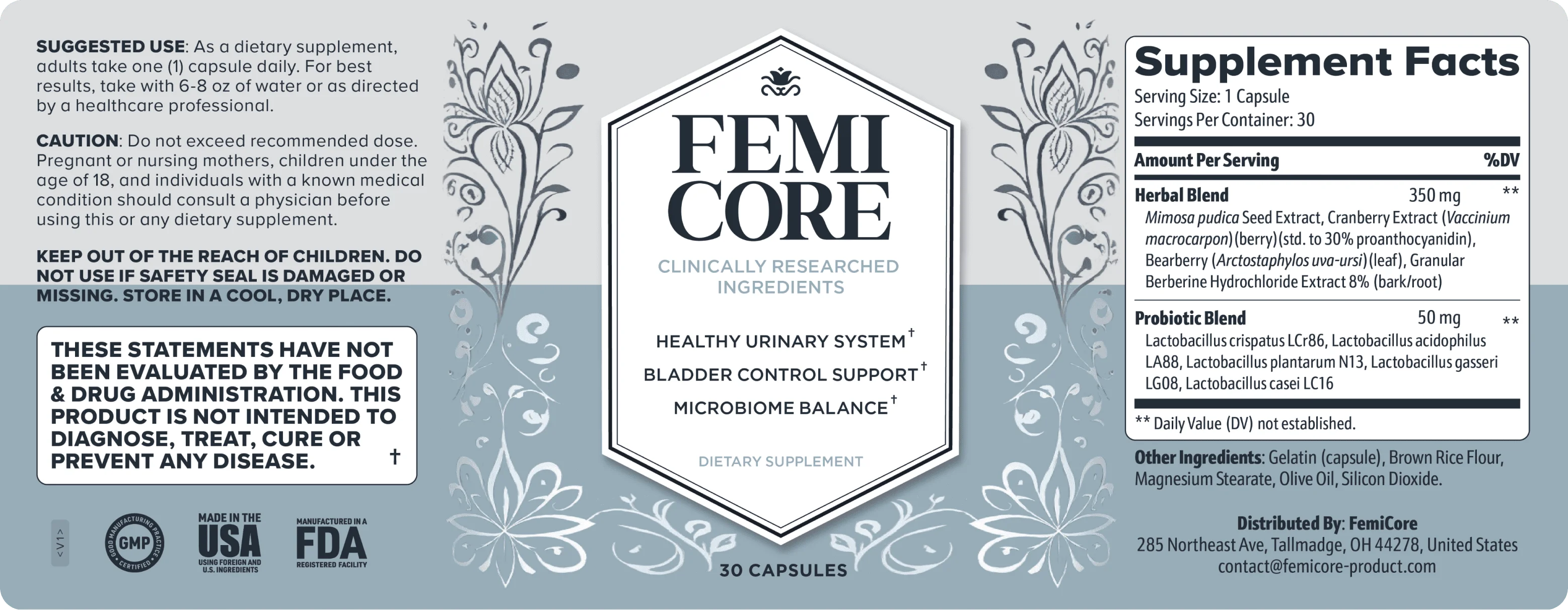 FemiCore Product Label